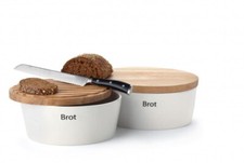 Continenta Brottopf Keramik mit Holzdeckel oval Brotkasten in 3 Größen
