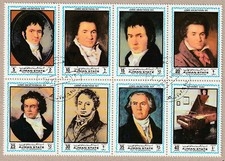 ZD Ludwig van Beethoven, Gemälde verschiedener Altersstufen und sein Klavier 108
