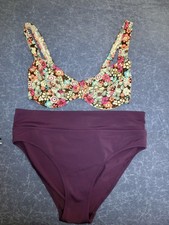 BIKINI lila braun pink türkis Blumenmuster Gr. 42  Zweiteiler Cup D DD Bügel-BH