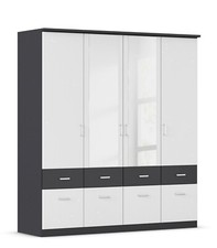 Rauch Bremen Kleiderschrank Drehtürenschrank Schlafzimmer mit Spiegel Grau Weiß