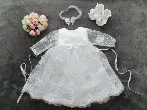 Taufkleid stirnband schuhe - taufkleid,