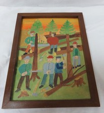 Max Raffler Naive Kunst Waldarbeit Gemälde Unikat