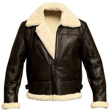 B3 Braun Bomber Flieger Pilot Echt Lammfell Schaffell Leder Fliegerjacke