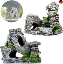 2pcs Aquarium Rock Cave Dekoration mit Grün Gras für Fische Garnelen Verstecken 