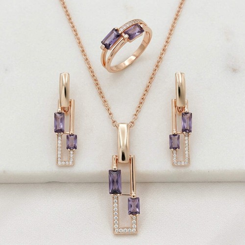 Schmuckset lila quadrat zirkon - schmuckset,