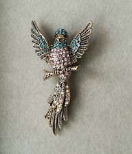 Papagei Brosche Gold Türkis Glitzer Ara Papageien Vogel Phönix Krafttier Schmuck