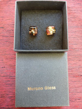 Ohrringe Ohrstecker Echtes Murano Glas Rot -Braun-Kupfer und Gold
