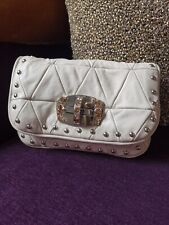 Prada Miu Miu Clutch Tasche Leder Creme Crystals Nieten Silber Mini Original 
