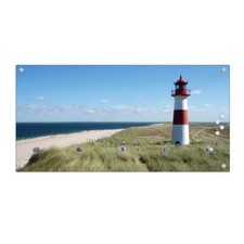 banjado Wandgarderobe Flur Echtglas 80x40cm Garderobe mit 5 Haken Leuchtturm