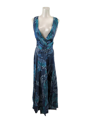 Abendkleid seide blau gr - c&a,