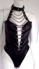 Domina-Look String Body Kunstleder Ketten Nieten Schwarz  NEU (Art.6023)