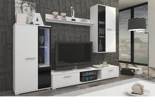 TOP Wohnwand Salsa Anbauwand Wohnkombi Wohnzimmer Weiss matt + schwarz 