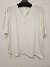 Green Cotton / Perter Hahn Shirt Weiß mit V-Ausschnitt & Stickereien - Größe 52