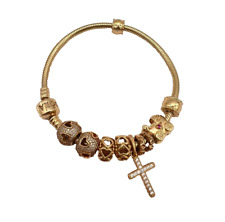 Pandora Schlangenglieder Armband  fünf Charms / Anhänger 585er Gelbgold