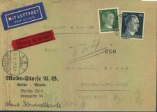 1944, Eilbrief per Luftpost von Berlin 8 per Luftpost nach Stockholm. -211949