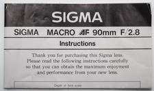 Bedienungsanleitung Sigma Macro AF 90mm 90 mm F/2.8 instructions