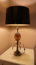 TISCH LAMPE Maison Charles EGG LAMP Ca. 1970 Bronze with Beautiful Amber Egg
