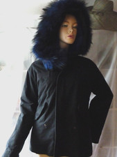 DON´T BELIEVE THE HYPE SCHWARZBLAUE FAKE FUR JACKE PARKA GR XS