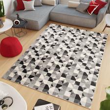 Teppich Wohzimmer Kurzflor Modern Schwarz Grau Geometrisch Figuren Design