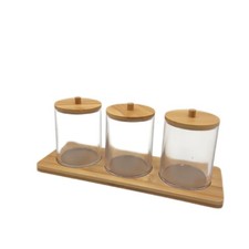 Relaxdays Wattestäbchenbehälter Tablett 3 Becher m Deckel Kosmetik Organizer Auf