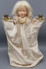 älterer ENGELSLEUCHTER Porzellan Puppenkopf / Holz im Gewand ca.35cm hoch /lesen