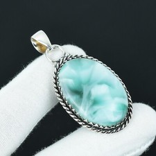 Natürlich Larimar Oval Edelstein Anhänger 925 Sterlingsilber Handgemacht Schmuck