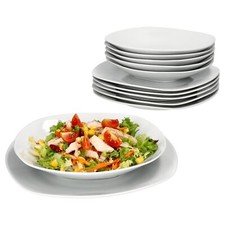 12tlg Tafelservice Lotta weiß Porzellan 6 Personen Speiseteller Suppenteller 