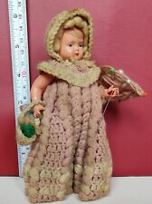 Vintage Puppe 30er-50er Jahre Schildkröte Mark Schildkröt Original Häkelkleid & Brolly 