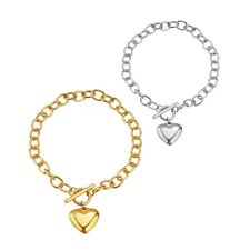 Edelstahl Armband mit Herzanhänger und Knebelverschluss, Gold/Silber, Damen