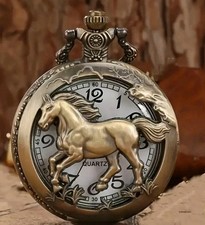 Wunderschöne Taschenuhr Uhr Pferd Neu 