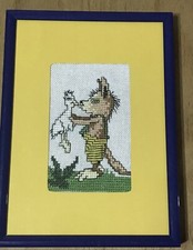 Stickbild 3 "Fuchs & Ente" mit Rahmen Janosch HANDARBEIT Kinderzimmer Baby