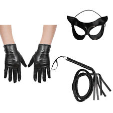 DE Maskerade Katze Maske Augenmaske PU Leder Peitsche mit Lackleder,Handschuhe