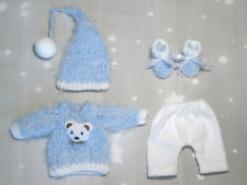 Pullover Hose Mütze Schuhe re born Baby Puppenkleidung handgestrickt 28 -30cm