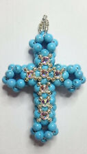 Anhänger 3D Kreuz mit Swarovski Montees, Türkis synth. ohne Kette, handmade