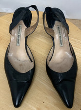 Original Manolo Blahnik Slingback Pumps, Gr. 40, Schwarz Leder, Kitten Heel