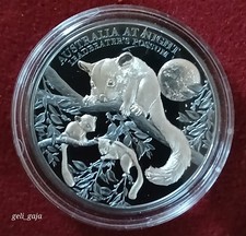 1 Dollar Australien bei Nacht Possum - Opossum Niue 1 oz Silber Black Proof 2022