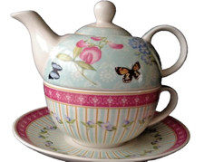 G. Wurm Porzellan Pastell Tea For One Teekanne & Tasse mit Untertasse  NEUWARE