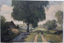 Altes Gemälde Ölgemälde Frühsommerliche Landschaft mit Bauernkate Sig. S.Schwarz