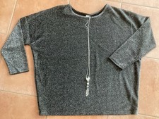 DAMEN LANGARM LUREX GLITZER SHIRT  SCHWARZ SILBER MIT KETTE IN GR. 42/44 XL -NEU