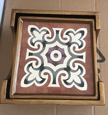 4 schöne Holz/Spiegeluntersetzer - vergoldet lackiert in Box - Handmade