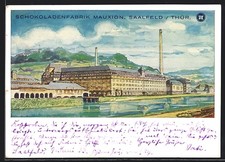 Künstler-AK Saalfeld / Thür., Schokoladenfabrik Mauxion 