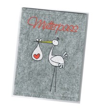 Bestickte Mutterpasshülle - Hülle Mutterpass - Storch - Klapperstorch - Filz