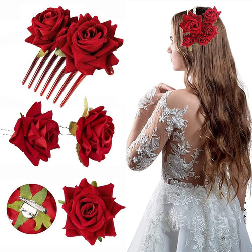 Stück rot rosen - rot, haarschmuck