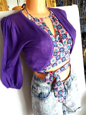 AMISU Gr 36 S Violett Kurz Bolero Damen 3/4 Langarm Über Sommer Kleid Bluse s419