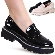 Damen Lack Halbschuhe Plateau