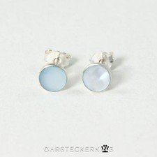 Ohrstecker Seeopal, geschliffene Muschel rund (6 mm) in Silber eingefasst ☆Neu☆