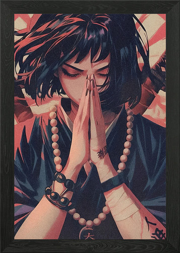 Anime mädchen betet gerahmtes - mädchen,