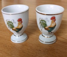 2 alte Eierbecher  Porzellan Hahn Vintage  mit Goldrand