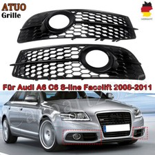 Links Rechts Stoßstange Nebelleuchten Gitter für Audi A6 C6 S-Line 08-11 SCHWARZ
