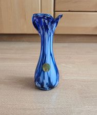 Vase Glas Blau Mundgeblasen Handarbeit